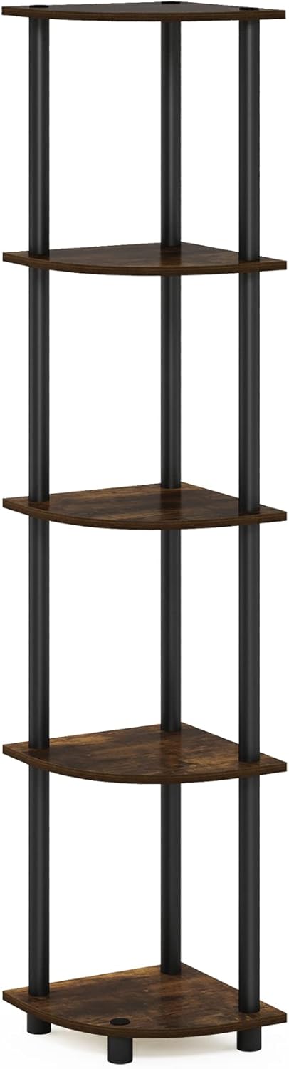 Furinno Turn-N-Tube 5 Tier Corner Display Rack Multipurpose Shelving Unit, 1-Pack, Espresso/Black