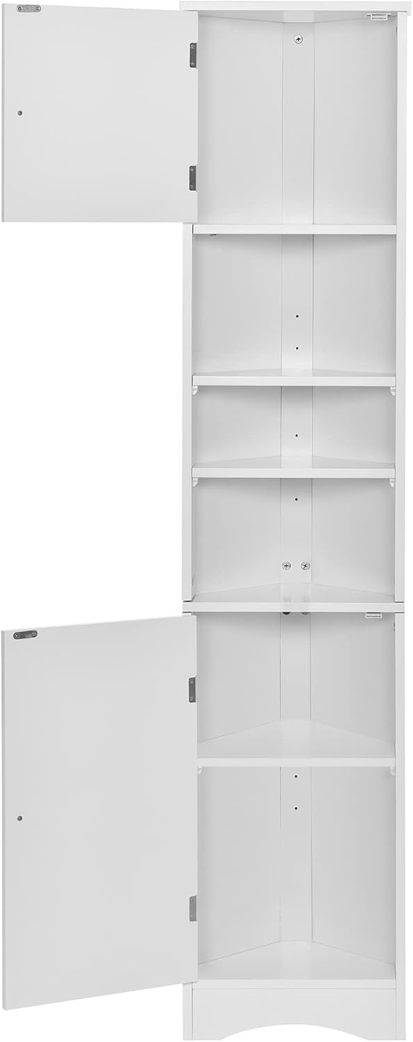 Tall Corner Cabinet for Bathroom - Narrow Space Saving Storage with Doors & Adjustable Shelves,Freestanding for Bathroom (White + Medium Density Fiberboard)