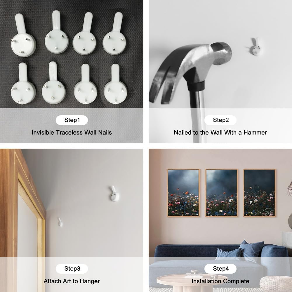 LHIUEM Large Nature Moody Floral Framed Canvas Wall Art,Abstract Dark Wall Decor,Wildflower Botanical Landscape Wall Painting,Picture Artwork for Living Room,Bedroom,Dining Room,Office -24"x36"x3