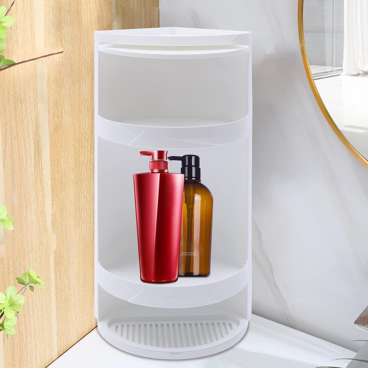 DYRABREST Tabletop Corner Shelf,Bathroom 3 Tier Corner Rack Cos-Metic Storage Rack Cabinet Storage Shelf,Small Rotating Triangle Scalloped Shelf for Bathroom Kitchen Desktop,White Corner Shelf