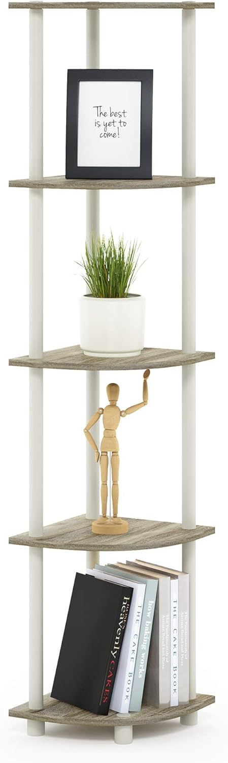 Furinno Turn-N-Tube 5 Tier Corner Display Rack Multipurpose Shelving Unit, 1-Pack, Espresso/Black