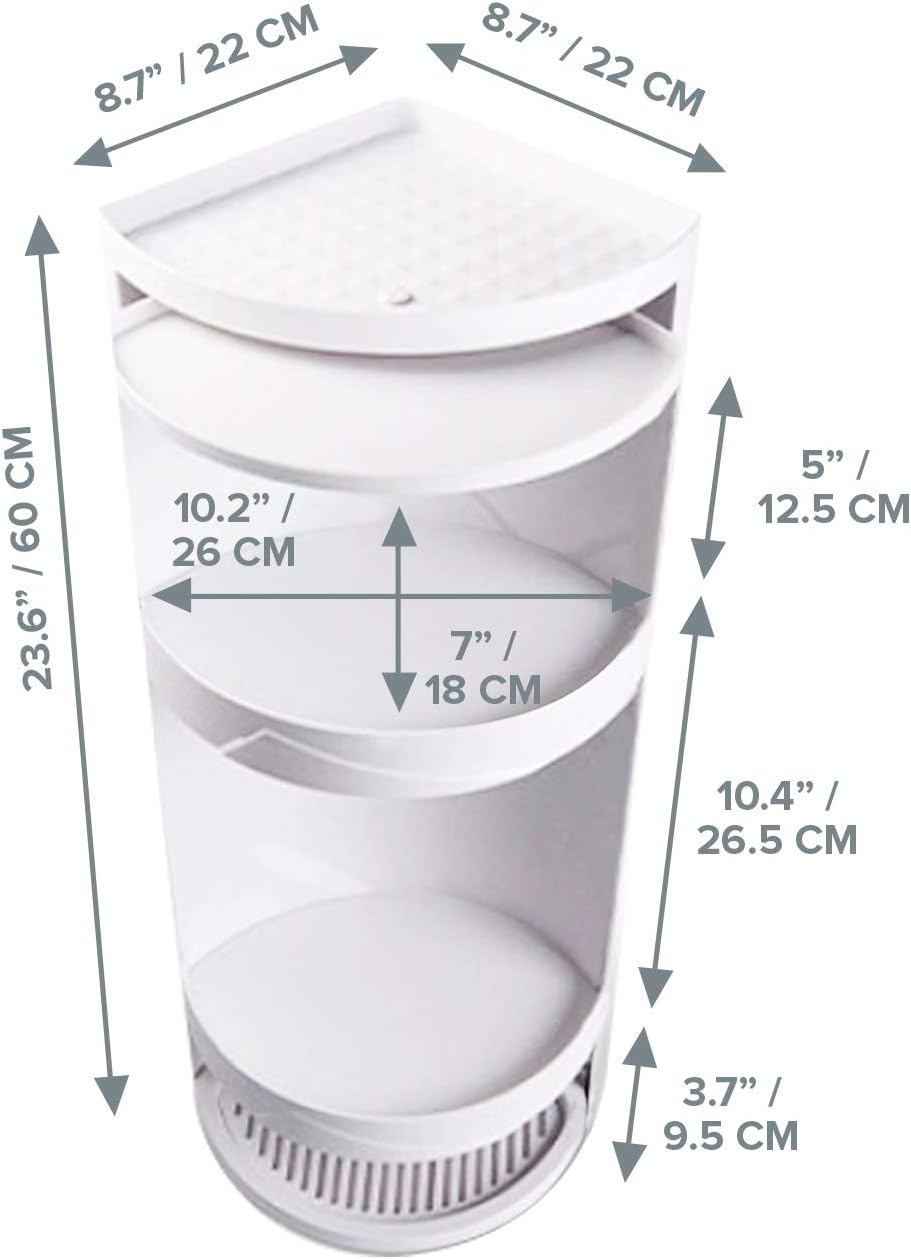 Bathroom Storage Corner Vanity Cabinet 24"x8.75"x8.75" Space Saver Rotating Organizer - 2-Tiered Storage Cabinet Countertop Storage or Wall Shelf - White Corner Shelf - Hidden Storage Rack