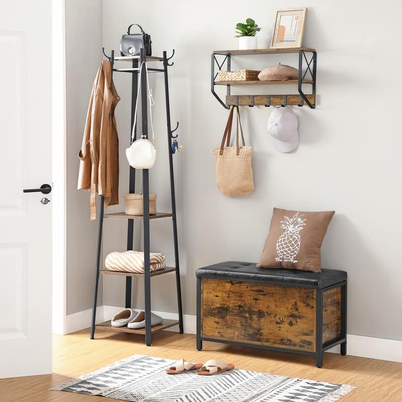 VASAGLE Entryway Storage Bench, Flip Top Storage Ottoman and Trunk with Padded Seat, Bed End Stool, Hallway Living Room Bedroom, Supports 198 lb, Industrial, Rustic Brown and Black ULSC80BX