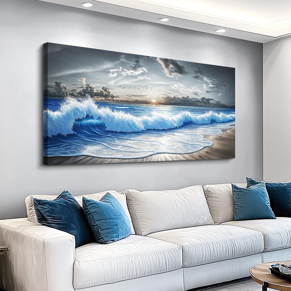 PHAOHUAXM Large Canvas Wall Art For Bedroom Wall Decorations For Living Room Office Decor Abstract Pictures White Flower Dining Room Painting Artwork Modern Framed Posters Home Decoration 24"x48"