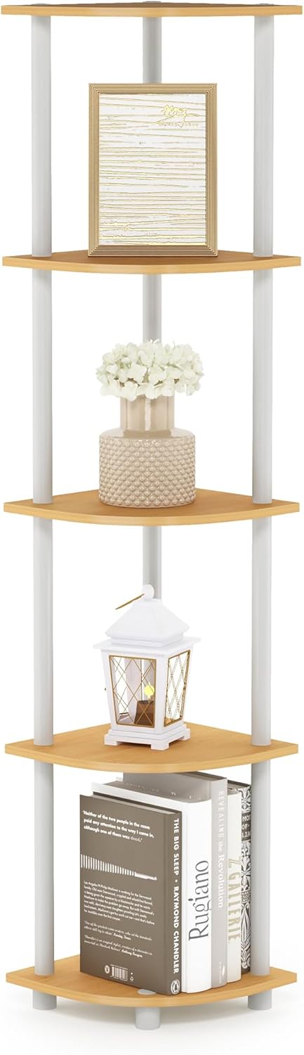 Furinno Turn-N-Tube 5 Tier Corner Display Rack Multipurpose Shelving Unit, 1-Pack, Espresso/Black