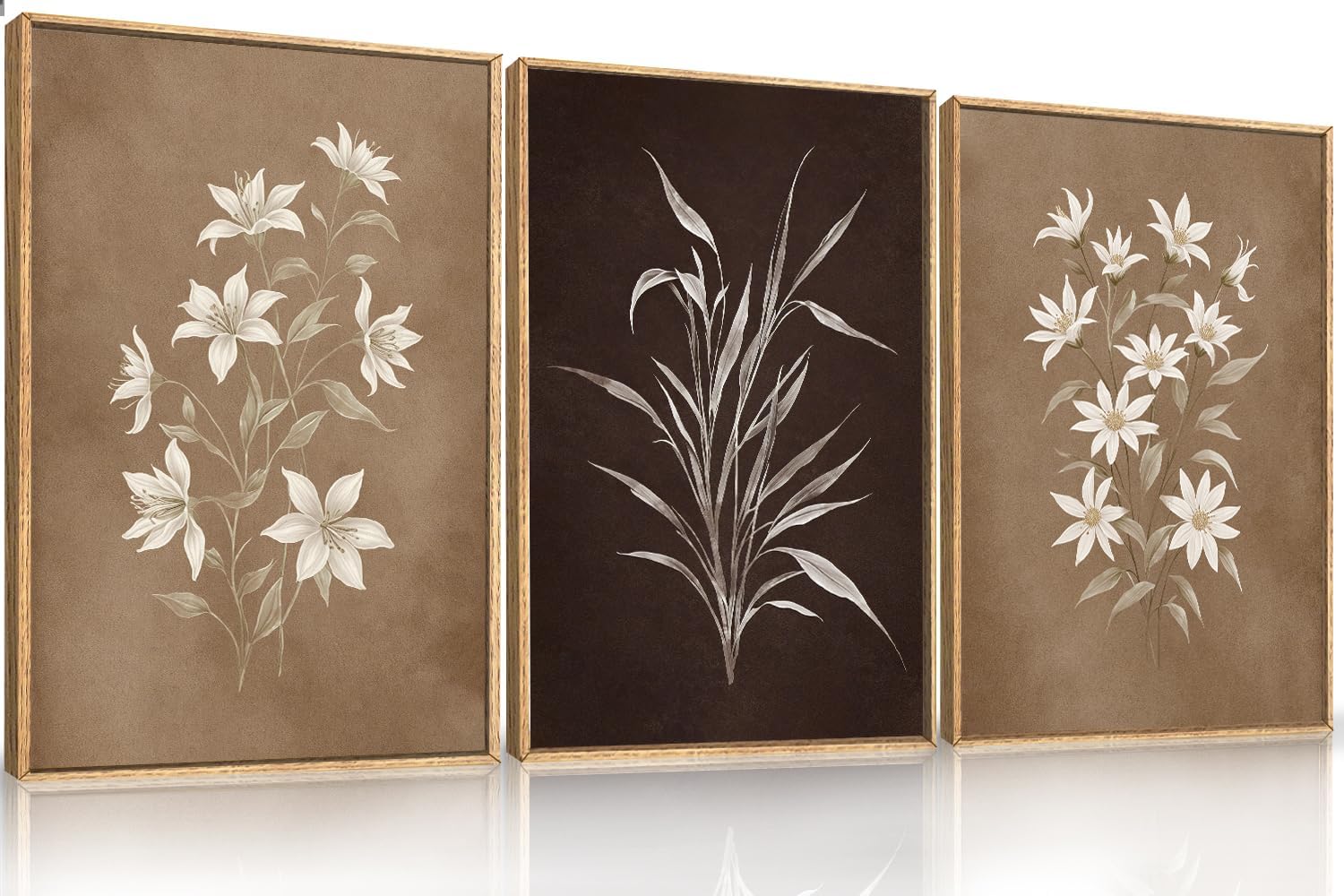 LHIUEM Large Nature Moody Floral Framed Canvas Wall Art,Abstract Dark Wall Decor,Wildflower Botanical Landscape Wall Painting,Picture Artwork for Living Room,Bedroom,Dining Room,Office -24"x36"x3