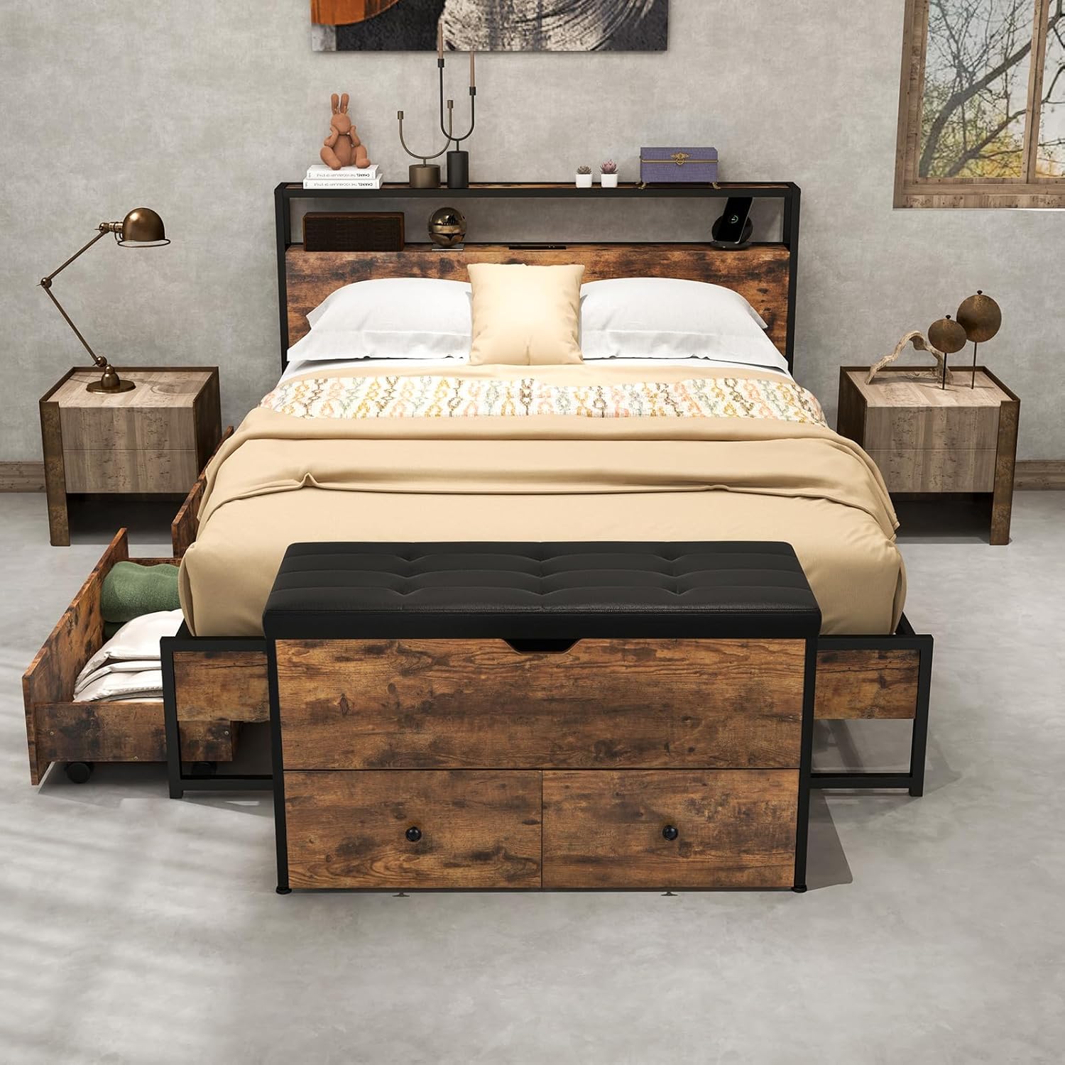 Giantex Storage Chest Bench - Storage Trunk with 2 Rolling Drawers, Flip Top Padded Seat, Supports 330lbs, Wooden Storage Ottoman End of Bed Bench for Entryway Living Room Bedroom