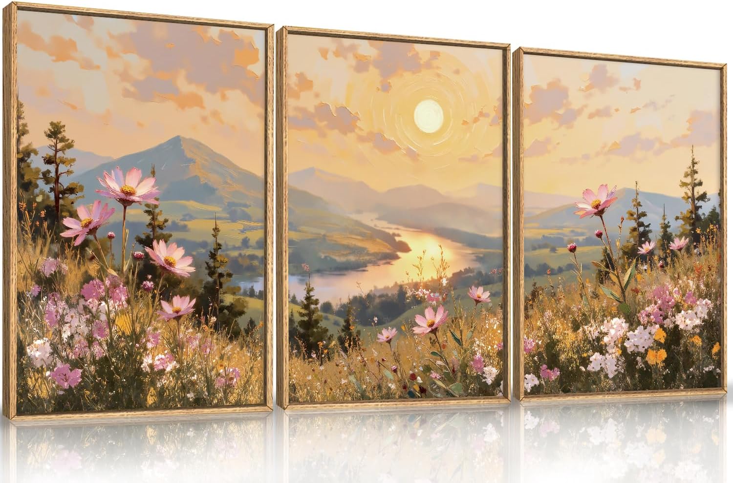 LHIUEM Large Nature Moody Floral Framed Canvas Wall Art,Abstract Dark Wall Decor,Wildflower Botanical Landscape Wall Painting,Picture Artwork for Living Room,Bedroom,Dining Room,Office -24"x36"x3