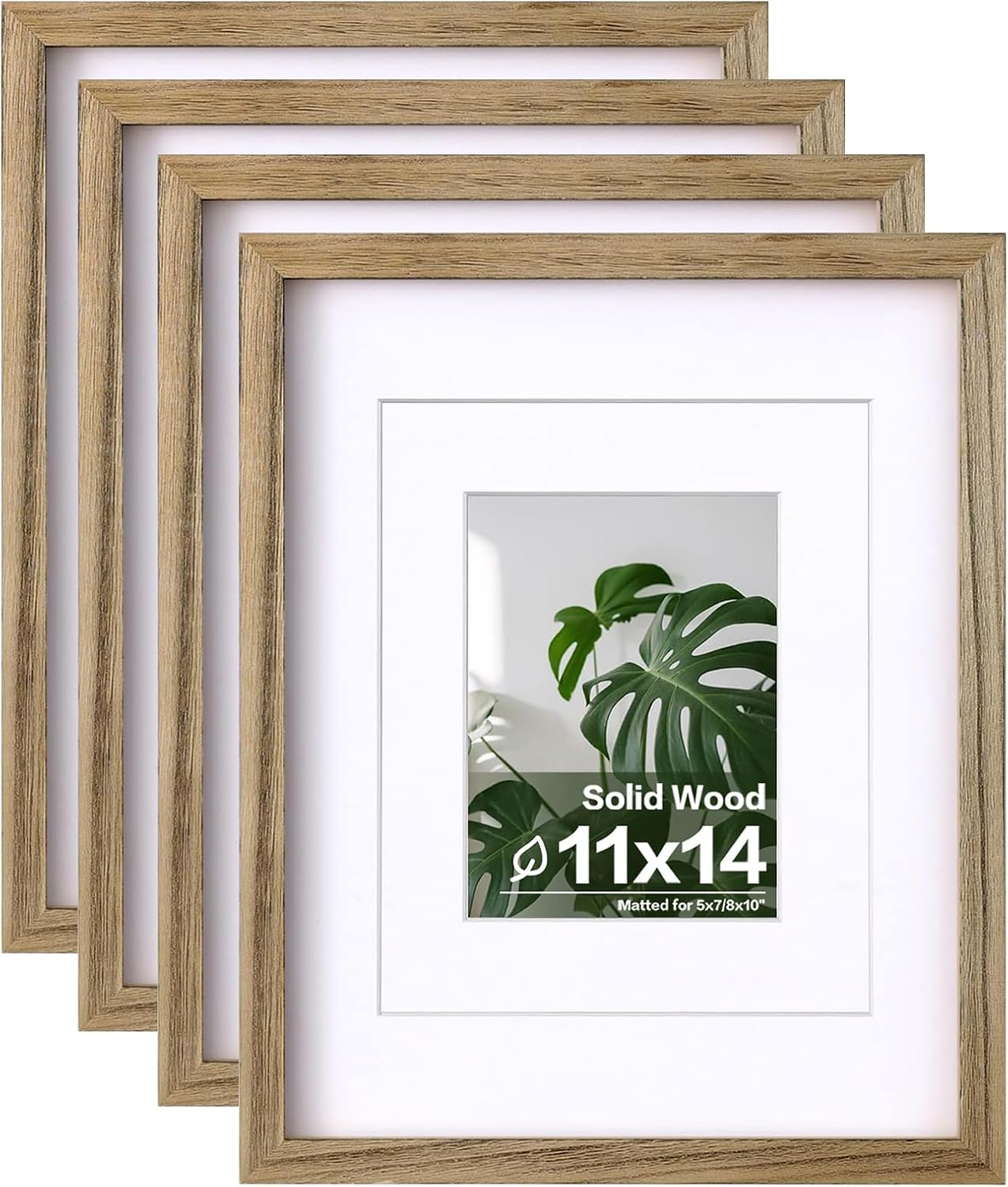 Egofine 11x14 Picture Frames with Plexiglass, Display Pictures 5x7/8x10 with Mat or 11x14 Without Mat Set of 4 for Tabletop and Wall Mounting, Carbonized Brown