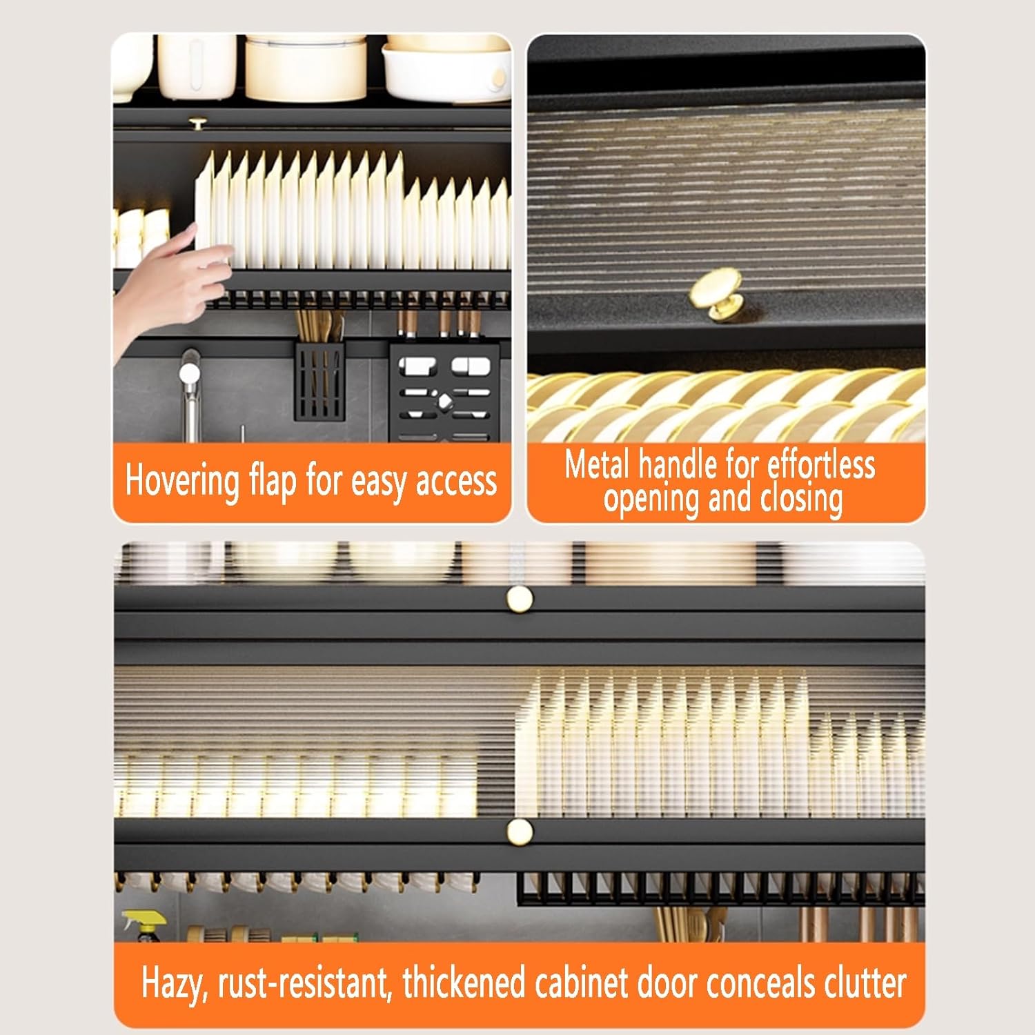 Large 3-Tier Over Sink Dish Drying Rack with Flip-top Door,Kitchen Counter Utensil Holder Organizers Space-Saving,Multifunctional Metal Counter Shelf,for Plates Bowl(White,65cm/25.6in)