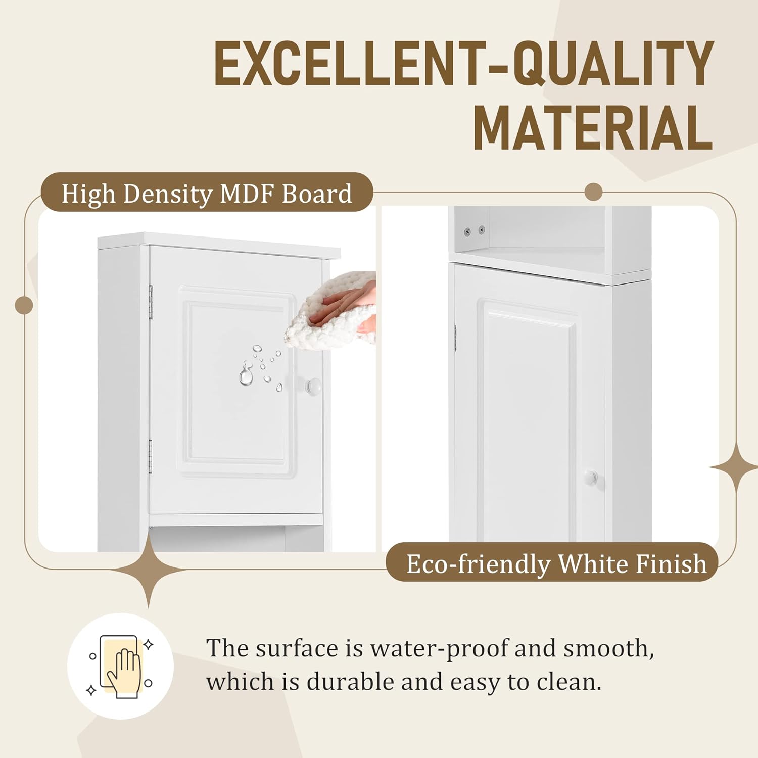 Tall Corner Cabinet for Bathroom - Narrow Space Saving Storage with Doors & Adjustable Shelves,Freestanding for Bathroom (White + Medium Density Fiberboard)