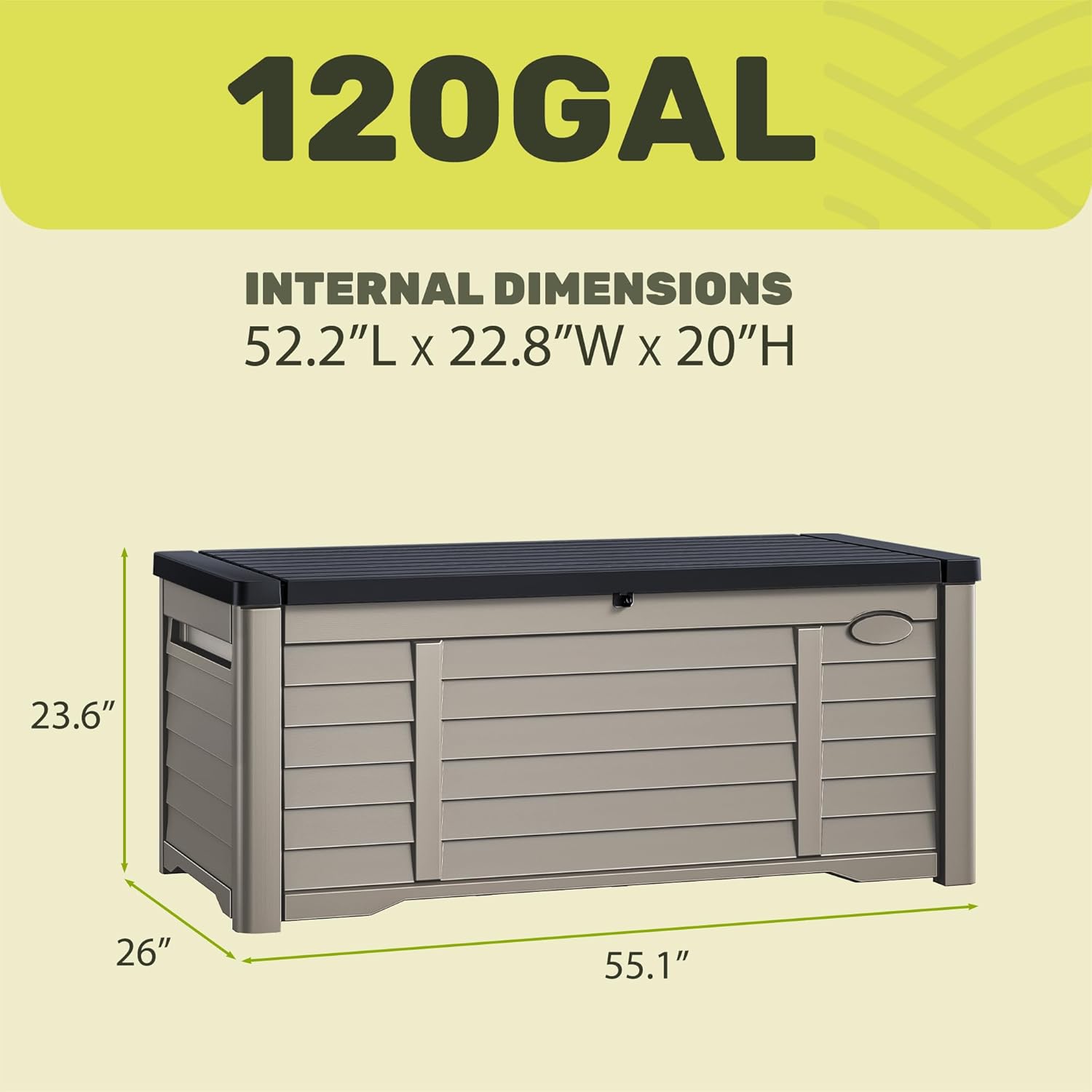 YITAHOME 120 Gallon Large Outdoor Storage Deck Box, Waterproof Cushion Storage Bench with Lockable Lid for Patio, Pool Supplies, Garden Tools, Resin, Black & Brown