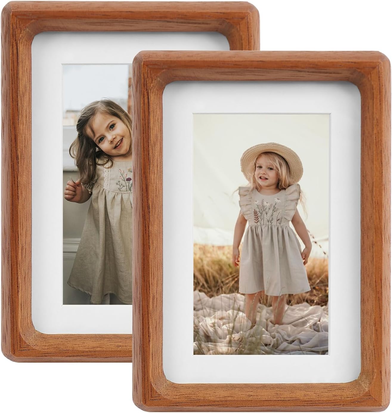 11x14 Picture Frame Set of 2 Natural Wood Photo Frames Display Pictures 8x10 with Mat or 11x14 without Mat Multi Photo Frames Collage for Wall or Tabletop Decor