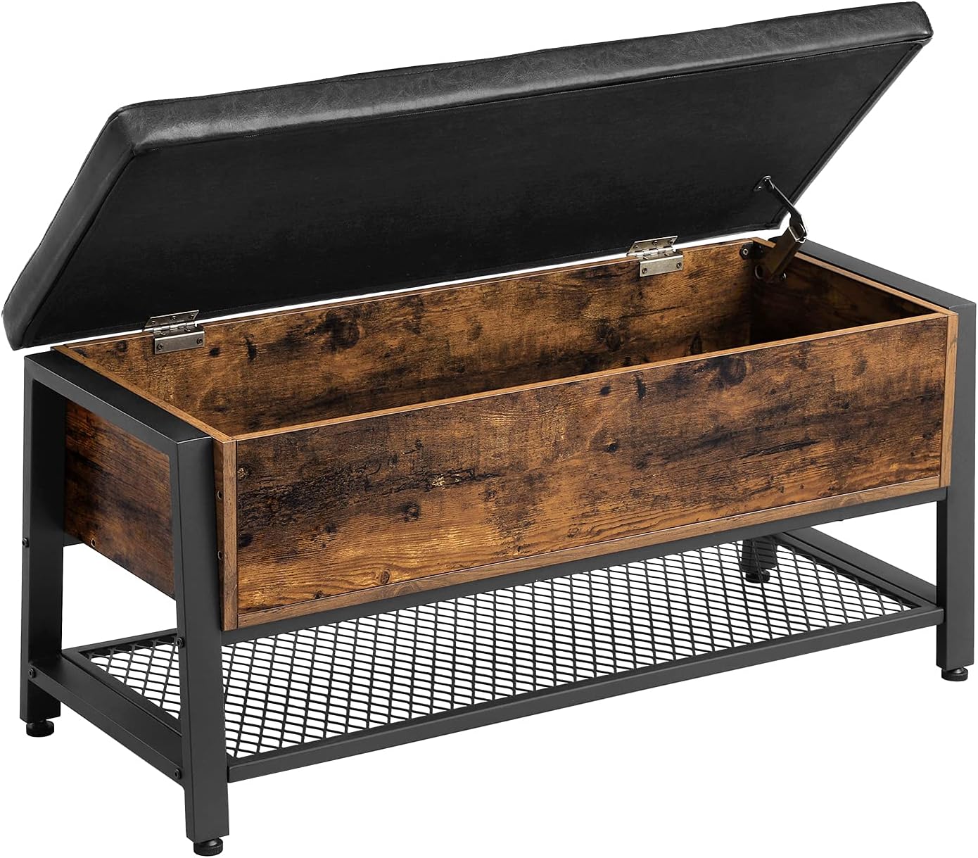 VASAGLE Entryway Storage Bench, Flip Top Storage Ottoman and Trunk with Padded Seat, Bed End Stool, Hallway Living Room Bedroom, Supports 198 lb, Industrial, Rustic Brown and Black ULSC80BX