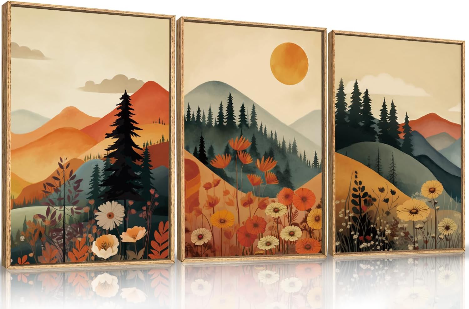 LHIUEM Large Nature Moody Floral Framed Canvas Wall Art,Abstract Dark Wall Decor,Wildflower Botanical Landscape Wall Painting,Picture Artwork for Living Room,Bedroom,Dining Room,Office -24"x36"x3