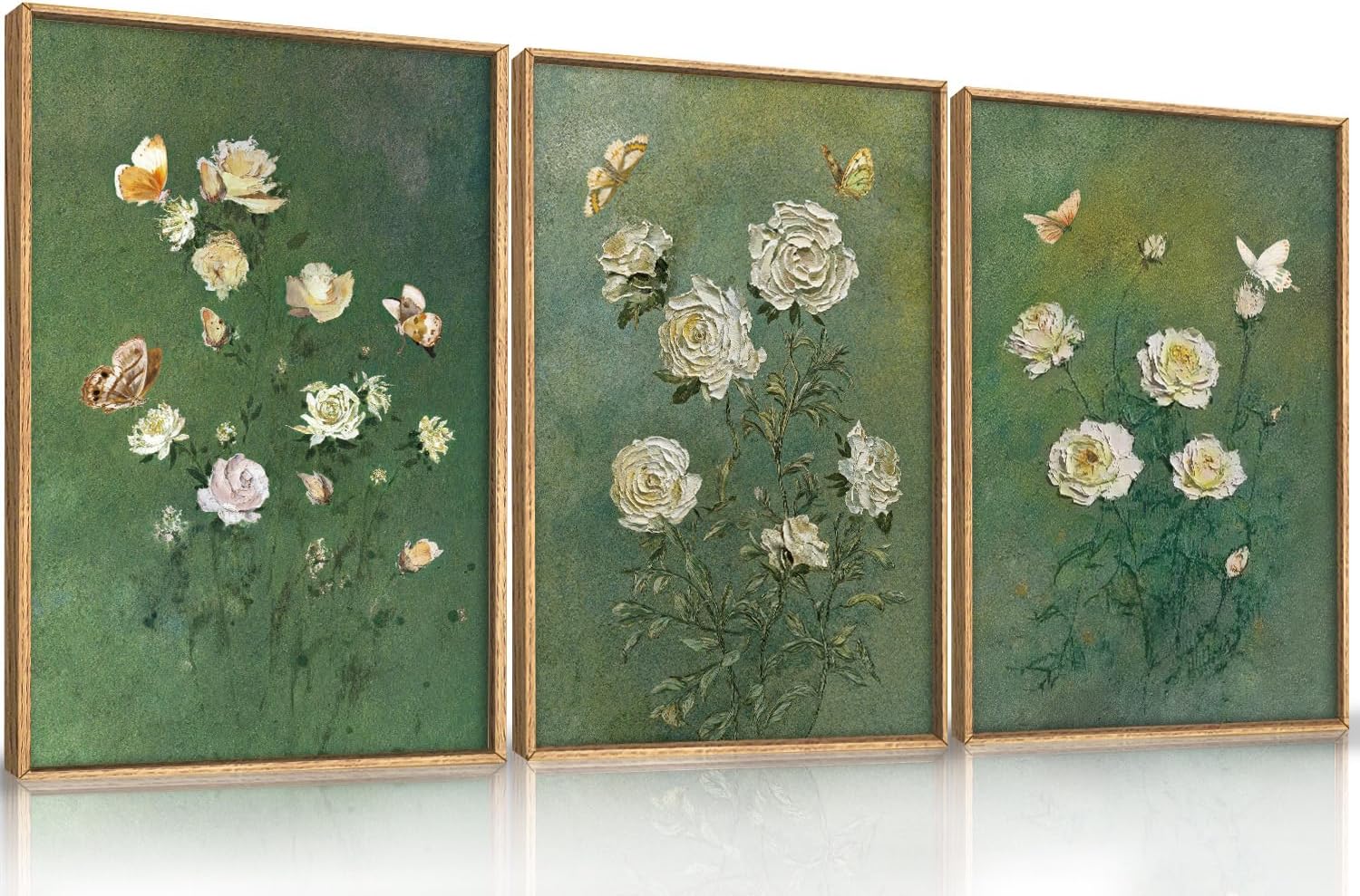 LHIUEM Large Nature Moody Floral Framed Canvas Wall Art,Abstract Dark Wall Decor,Wildflower Botanical Landscape Wall Painting,Picture Artwork for Living Room,Bedroom,Dining Room,Office -24"x36"x3