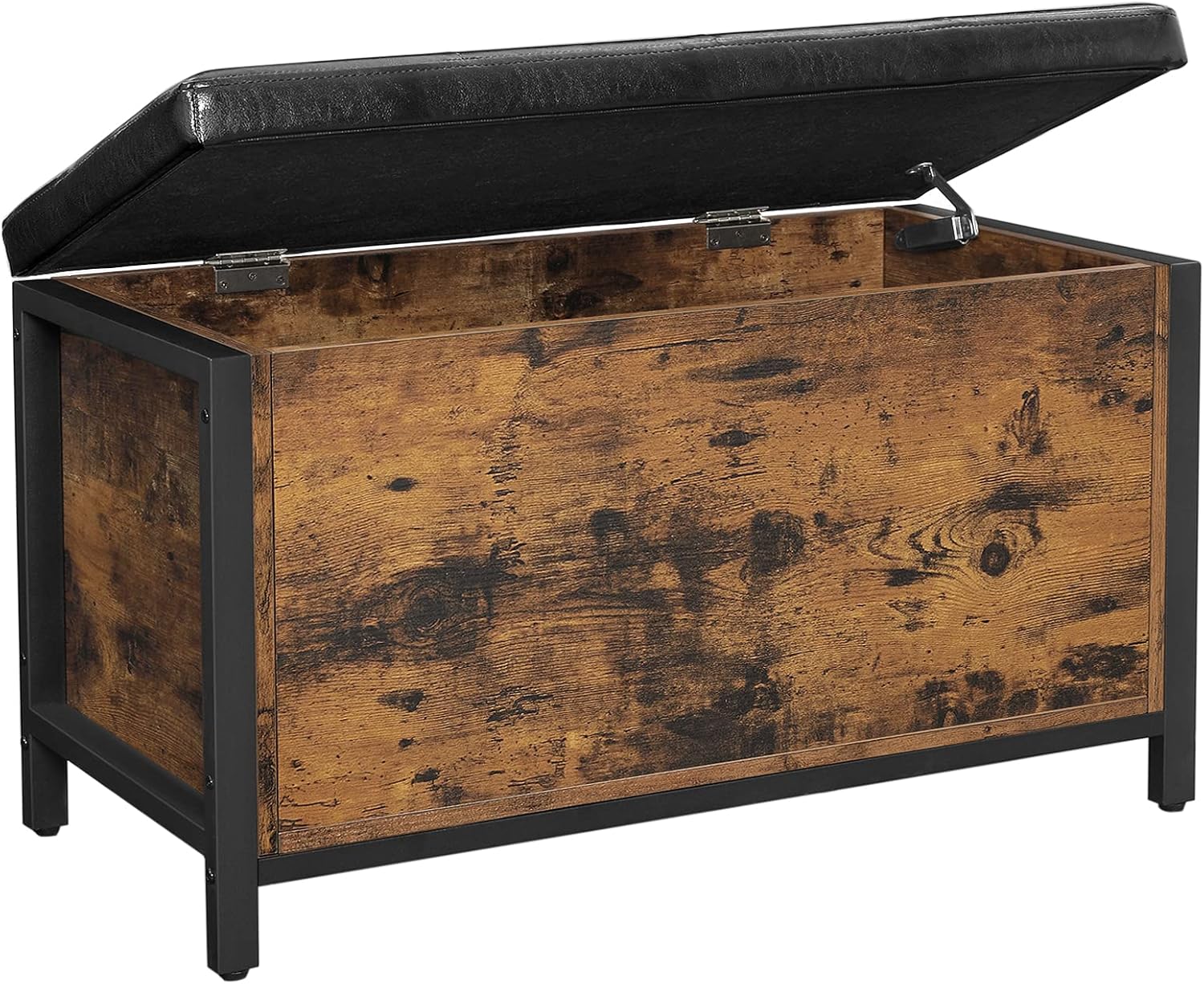 VASAGLE Entryway Storage Bench, Flip Top Storage Ottoman and Trunk with Padded Seat, Bed End Stool, Hallway Living Room Bedroom, Supports 198 lb, Industrial, Rustic Brown and Black ULSC80BX