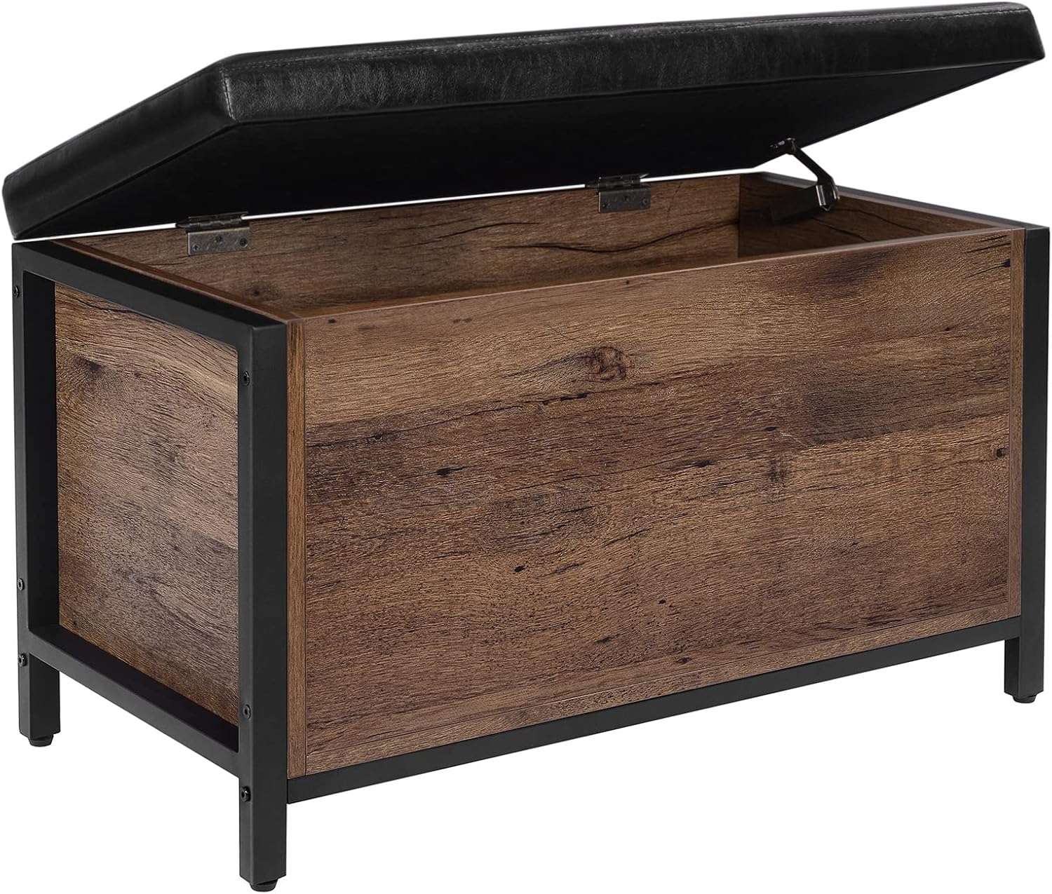 VASAGLE Entryway Storage Bench, Flip Top Storage Ottoman and Trunk with Padded Seat, Bed End Stool, Hallway Living Room Bedroom, Supports 198 lb, Industrial, Rustic Brown and Black ULSC80BX