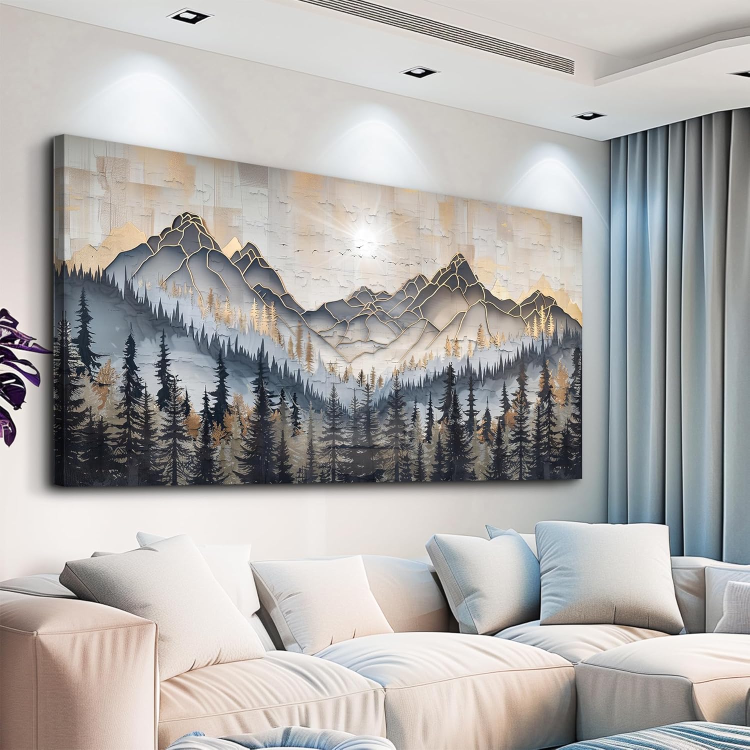 PHAOHUAXM Large Canvas Wall Art For Bedroom Wall Decorations For Living Room Office Decor Abstract Pictures White Flower Dining Room Painting Artwork Modern Framed Posters Home Decoration 24"x48"