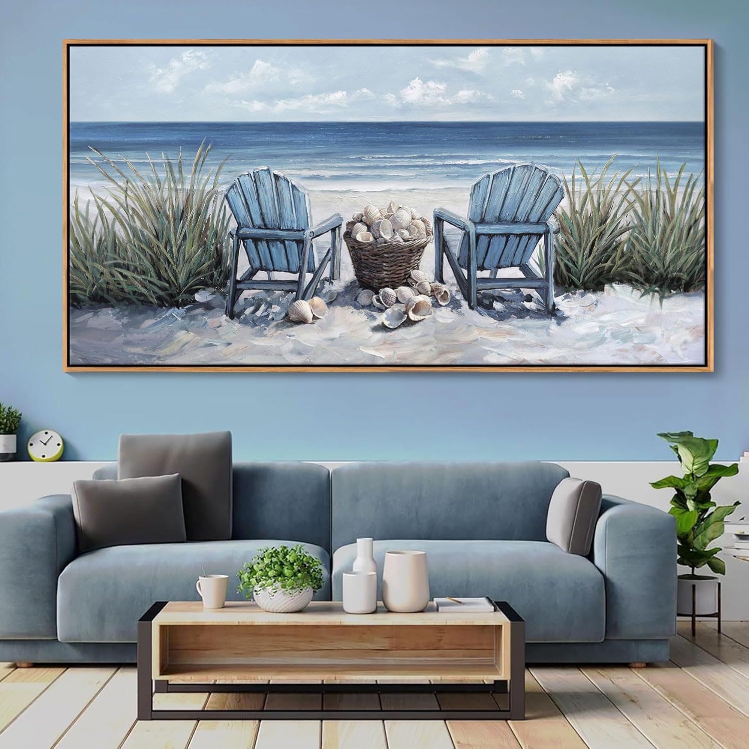 HGUAOA Vintage Landscape Wall Art for Bedroom and Living Room - Large Floral Artworks Farmhouse Wall Decor - Framed Neutral Nature Pictures - Above Bed Wall Decor with Mountain Scenery 29×58IN