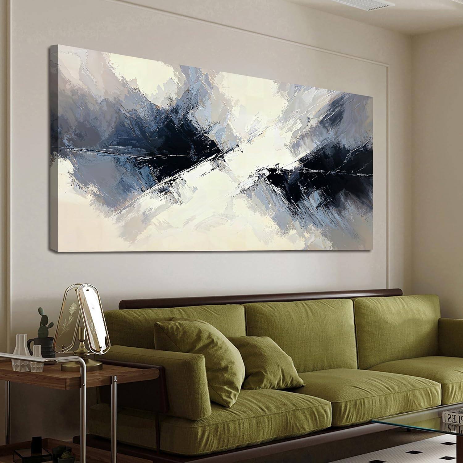 Canvas Wall Art Decor Wall Art Pictures for Living Room Vintage Floral Wall Art Decor White Gold Wall Art Prints Large Artwork for Walls Canvas Art Wall Decor for Bedroom Office Wall Decor 20" X 40"