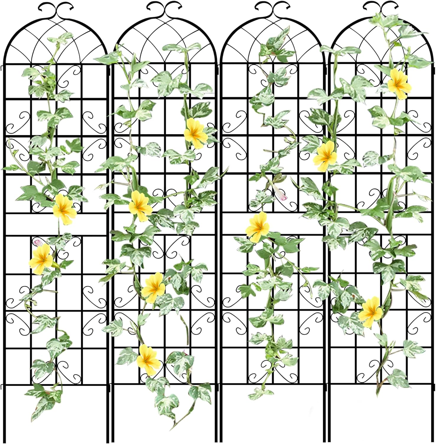 LZRS 4 Pack 71x20in Rustic Iron Arch Decoration Garden Trellis with Black Metal Coating – Perfect for Supporting Climbing Plants Outdoor, Roses, Vines, Flowers, and Vegetables.