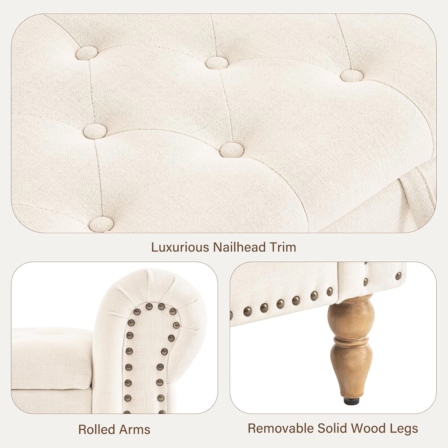 Furnimart Storage Bedroom Bench for End of Bed, Faux Linen Upholstered Storage Ottoman with Rolled Arms for Bedroom,Living Room, Entryway, 2.5Cubic Feet