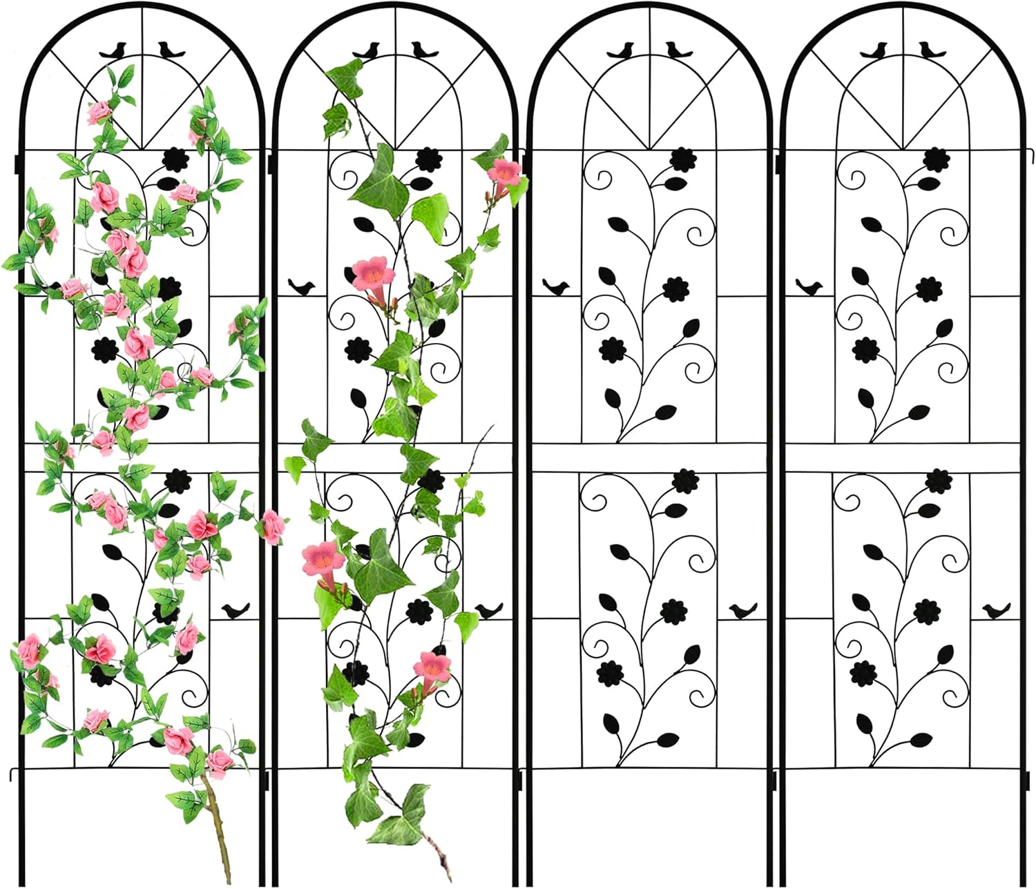 LZRS 4 Pack 71x20in Rustic Iron Arch Decoration Garden Trellis with Black Metal Coating – Perfect for Supporting Climbing Plants Outdoor, Roses, Vines, Flowers, and Vegetables.