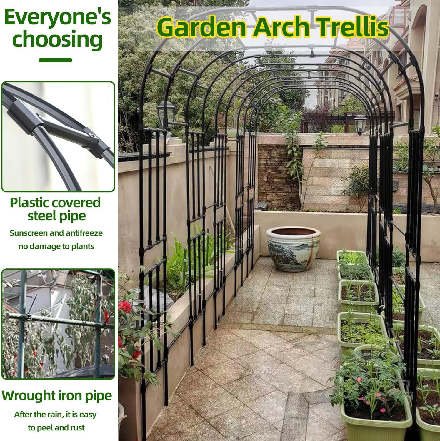 Garden Arch Trellis - Length: 126in, Height: 94.5in Garden Arch Arbor Trellis for Climbing Plants Outdoor - Garden Arch for Lawn, Party, Ceremony Wedding Decoration