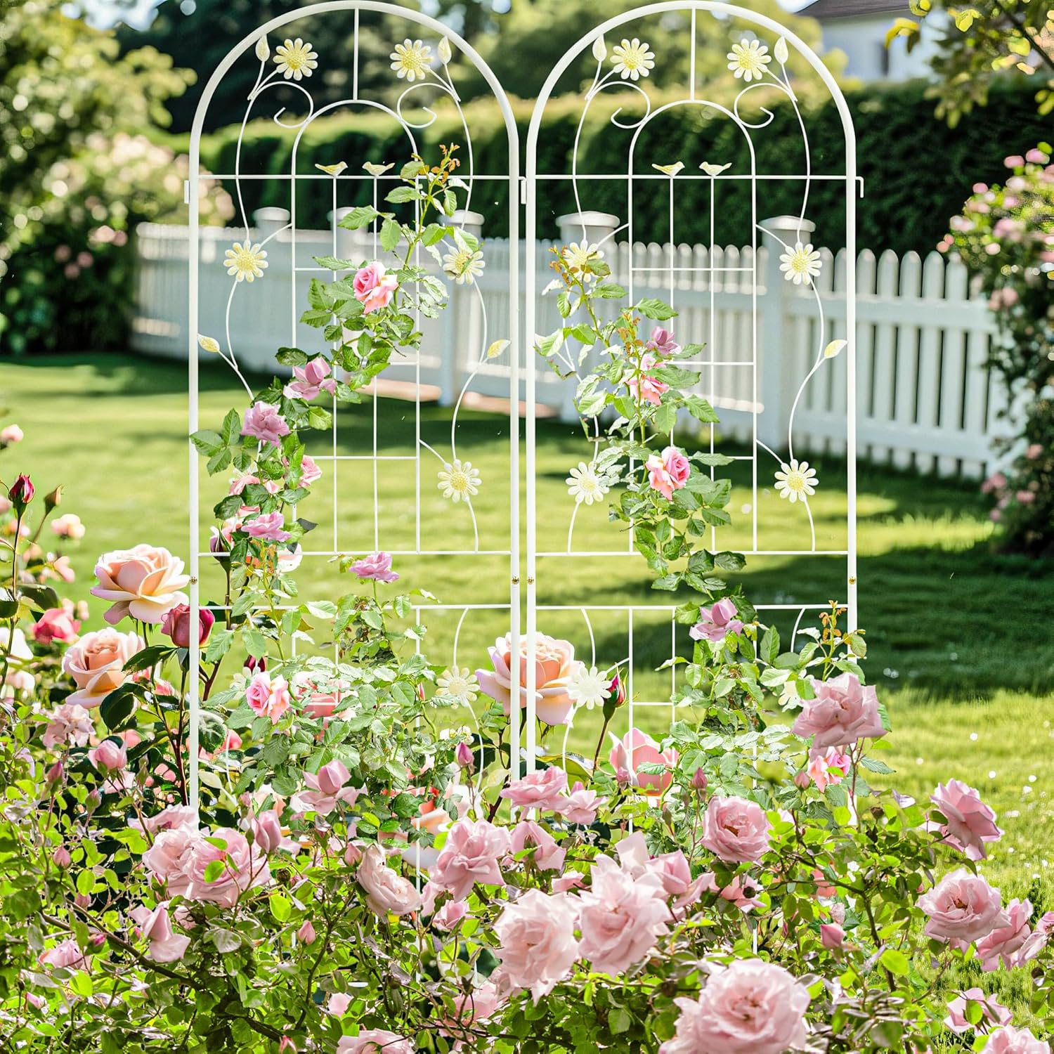 LZRS 4 Pack 71x20in Rustic Iron Arch Decoration Garden Trellis with Black Metal Coating – Perfect for Supporting Climbing Plants Outdoor, Roses, Vines, Flowers, and Vegetables.