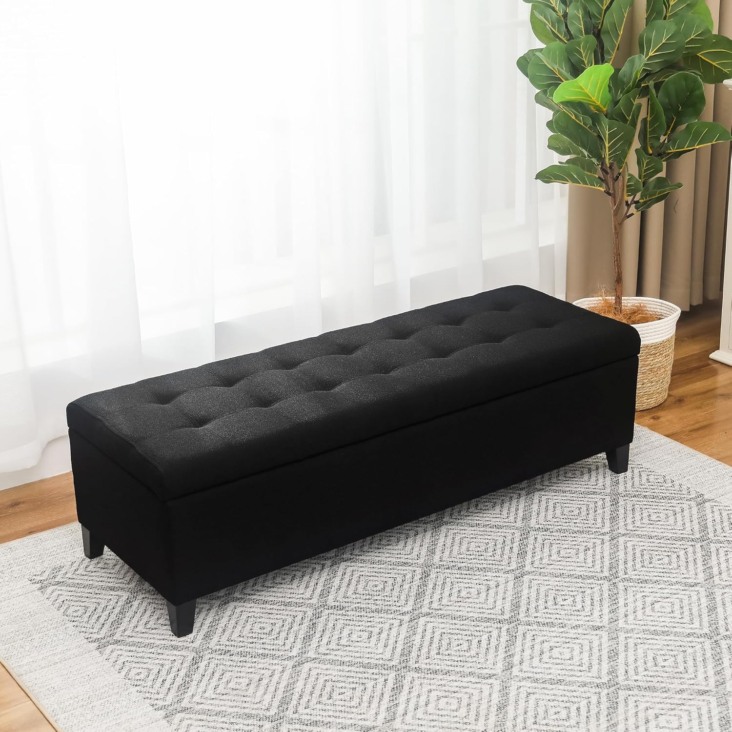 Joveco Storage Ottoman Bench, 51 Inch Leather Tufted Bench for End of Bed, Bedroom, Living Room, Dark Brown