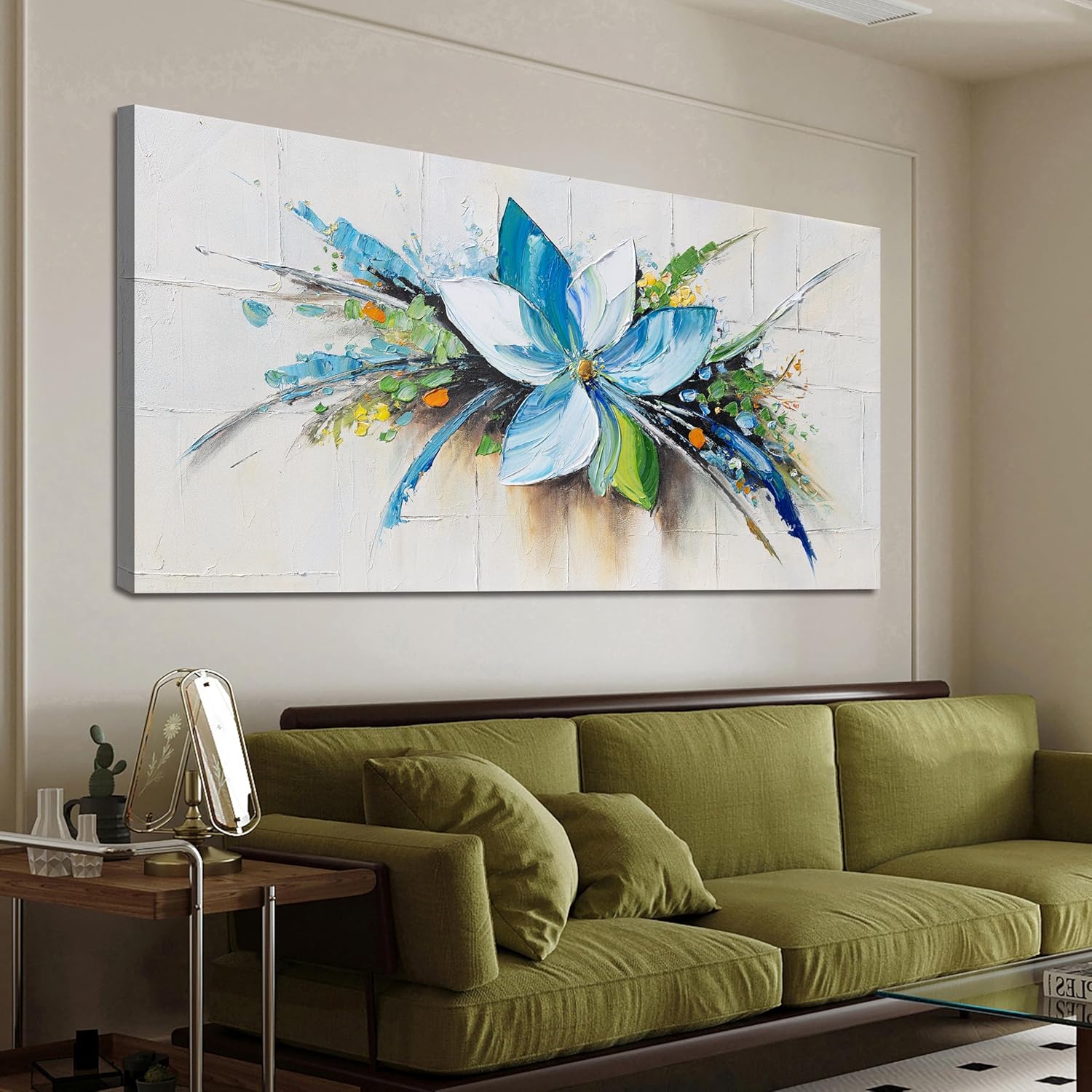Canvas Wall Art Decor Wall Art Pictures for Living Room Vintage Floral Wall Art Decor White Gold Wall Art Prints Large Artwork for Walls Canvas Art Wall Decor for Bedroom Office Wall Decor 20" X 40"