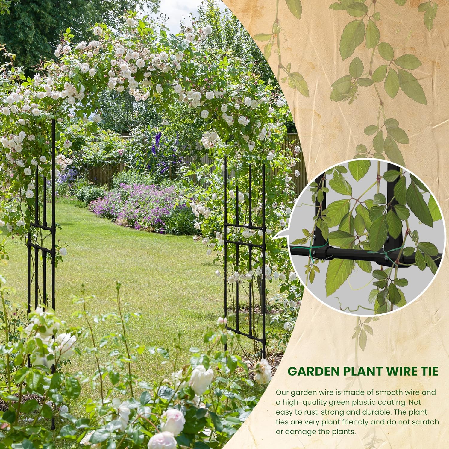 Olle Garden Arbor 95" High 59" Wide Easy to Assemble Wedding Arches for Ceremony Lightweight Garden Trellis Arch Garden Arch Trellis for Climbing Plants, Black