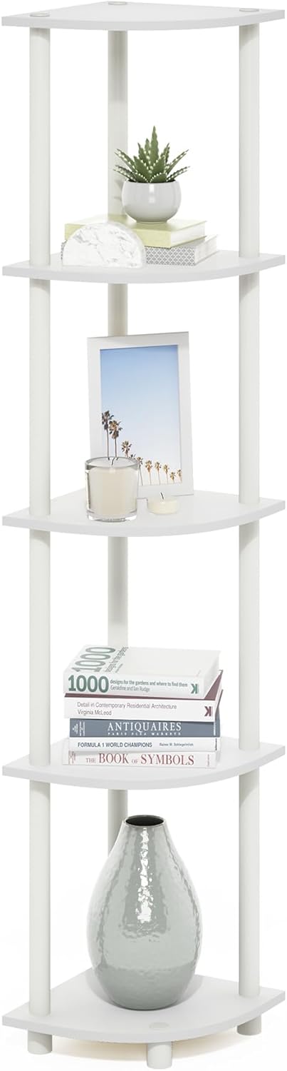 Furinno Turn-N-Tube 5 Tier Corner Display Rack Multipurpose Shelving Unit, 1-Pack, Espresso/Black