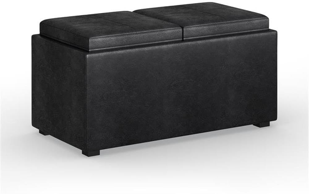 SIMPLIHOME Avalon 48 inch Wide Contemporary Rectangle Storage Ottoman Bench in Slate Grey Linen Look Fabric, Assembled, for the Living Room, Entryway and Family Room