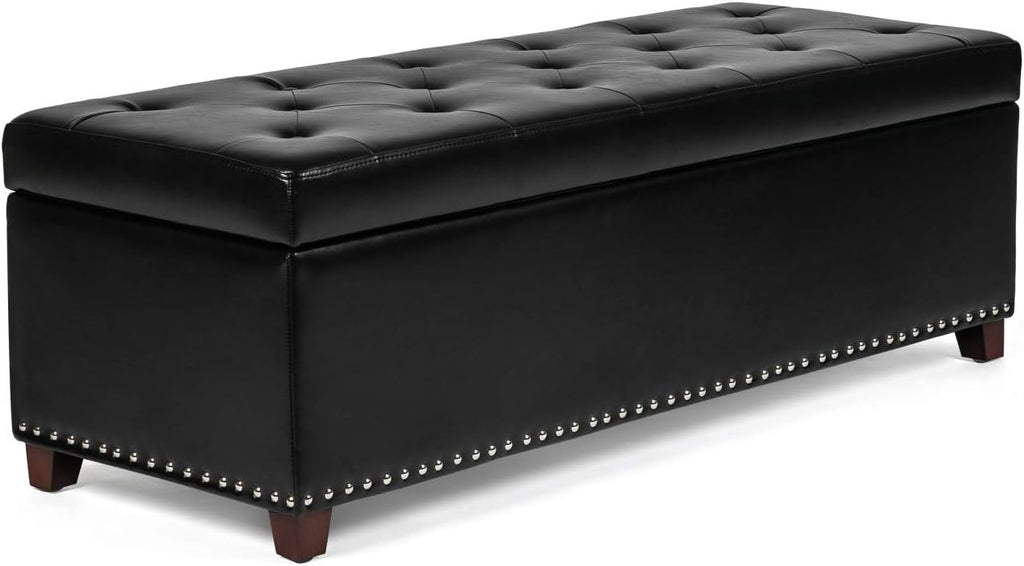 Joveco Storage Ottoman Bench, 51 Inch Leather Tufted Bench for End of Bed, Bedroom, Living Room, Dark Brown