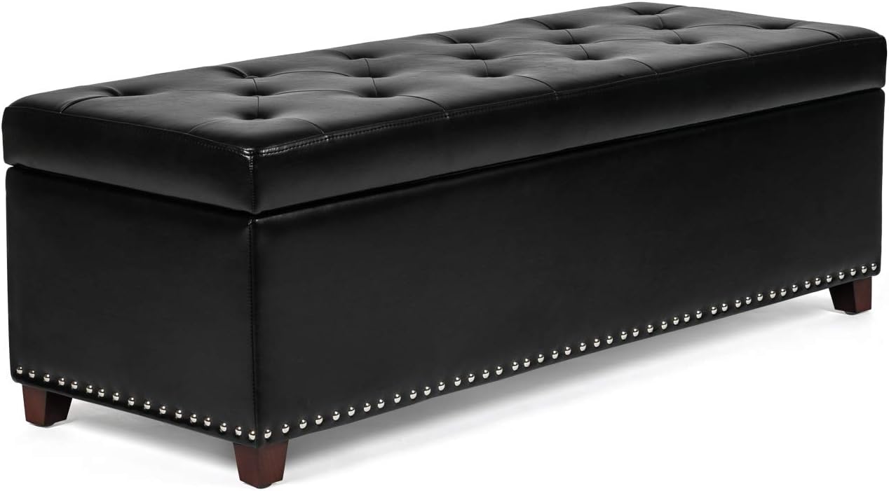 Joveco Storage Ottoman Bench, 51 Inch Leather Tufted Bench for End of Bed, Bedroom, Living Room, Dark Brown