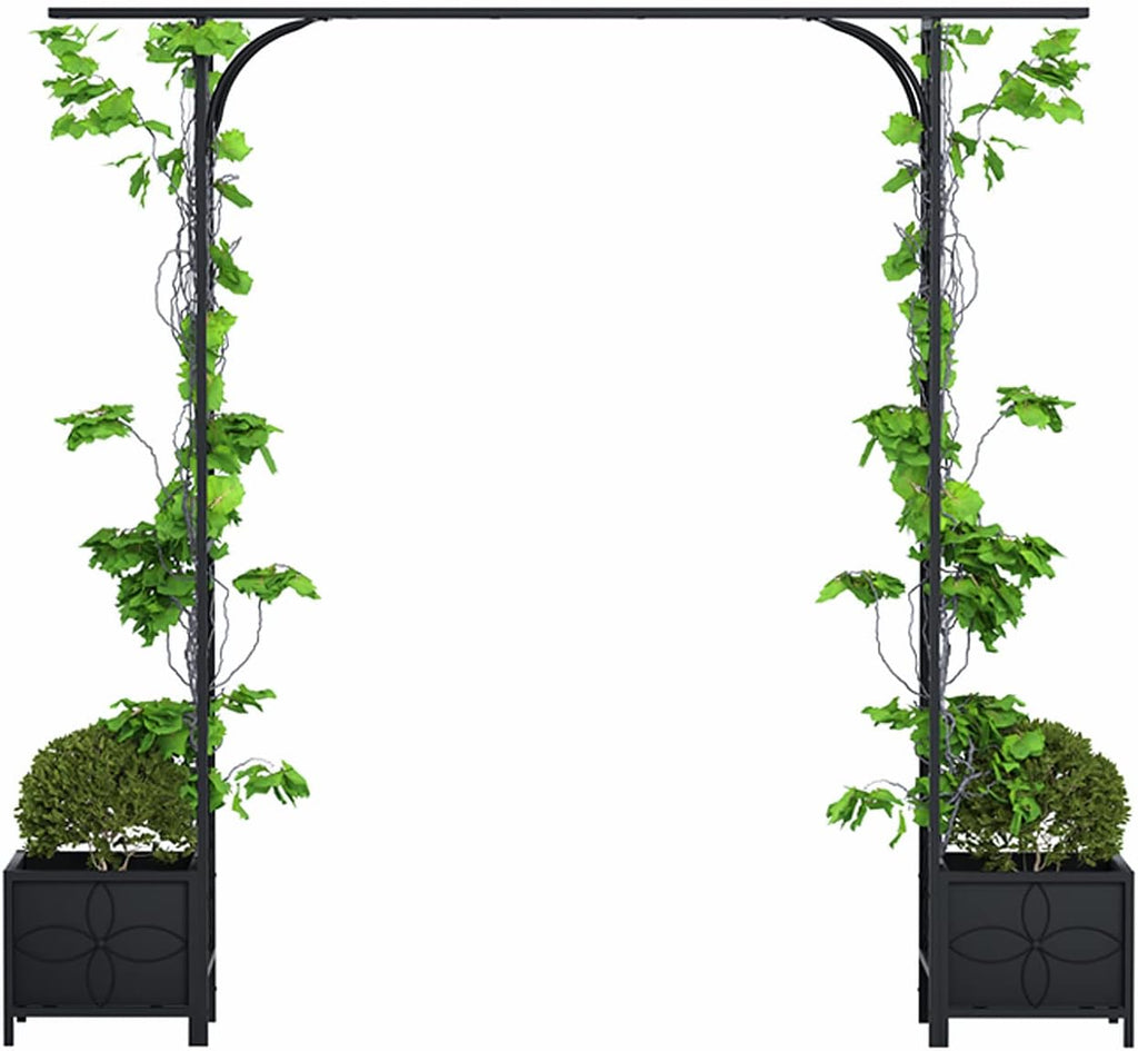 Zhongma Metal Garden Arbor with Planters, 83.5'' High x 90.5'' Wide, Outdoor Arch for Climbing Plant, Decorations Pergola with Plant Baskets …