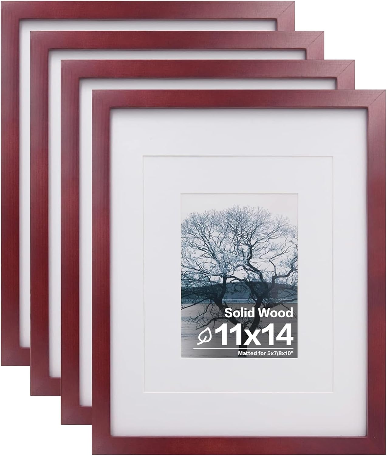 Egofine 11x14 Picture Frames with Plexiglass, Display Pictures 5x7/8x10 with Mat or 11x14 Without Mat Set of 4 for Tabletop and Wall Mounting, Carbonized Brown