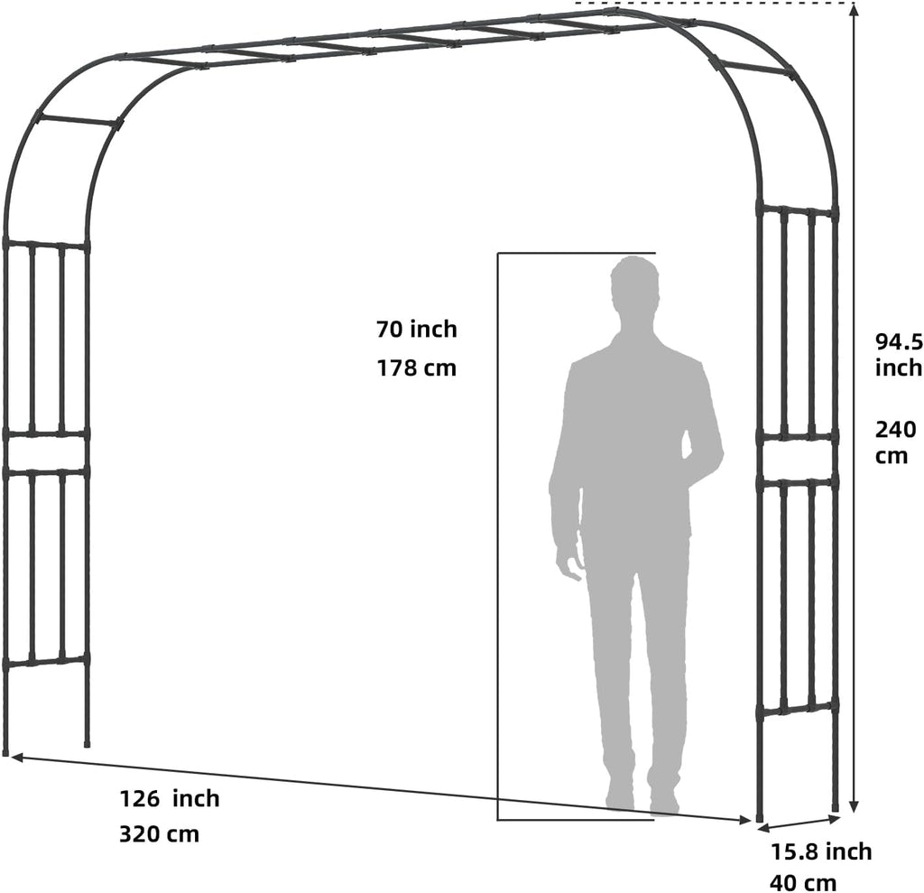 Garden Arch Trellis - Length: 126in, Height: 94.5in Garden Arch Arbor Trellis for Climbing Plants Outdoor - Garden Arch for Lawn, Party, Ceremony Wedding Decoration