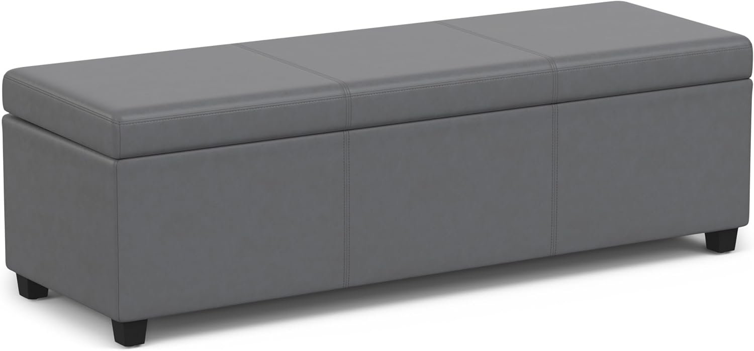 SIMPLIHOME Avalon 48 inch Wide Contemporary Rectangle Storage Ottoman Bench in Slate Grey Linen Look Fabric, Assembled, for the Living Room, Entryway and Family Room