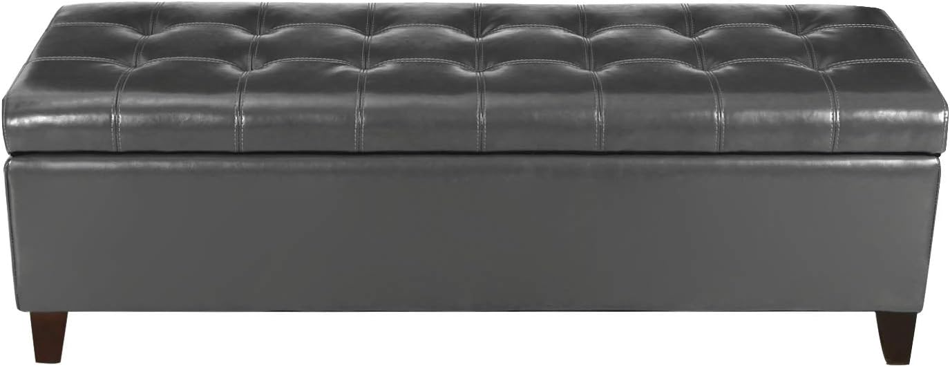 Joveco Storage Ottoman Bench, 51 Inch Leather Tufted Bench for End of Bed, Bedroom, Living Room, Dark Brown