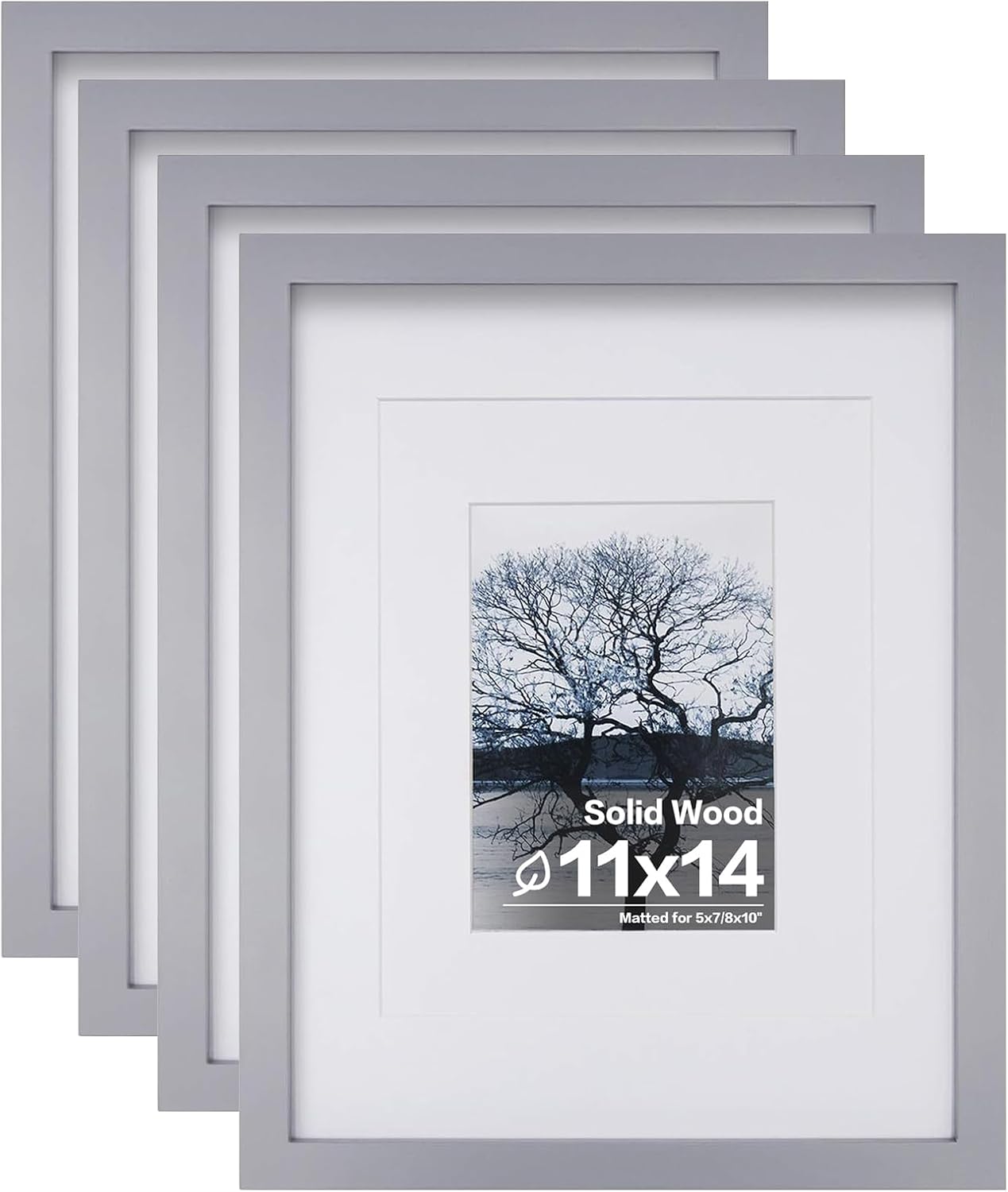 Egofine 11x14 Picture Frames with Plexiglass, Display Pictures 5x7/8x10 with Mat or 11x14 Without Mat Set of 4 for Tabletop and Wall Mounting, Carbonized Brown