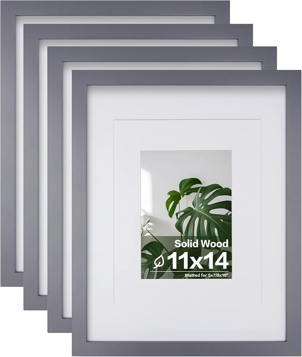 Egofine 11x14 Picture Frames with Plexiglass, Display Pictures 5x7/8x10 with Mat or 11x14 Without Mat Set of 4 for Tabletop and Wall Mounting, Carbonized Brown