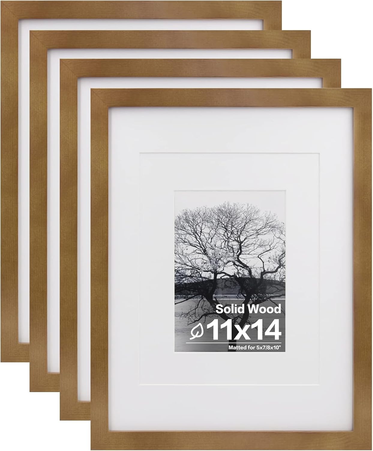 Egofine 11x14 Picture Frames with Plexiglass, Display Pictures 5x7/8x10 with Mat or 11x14 Without Mat Set of 4 for Tabletop and Wall Mounting, Carbonized Brown