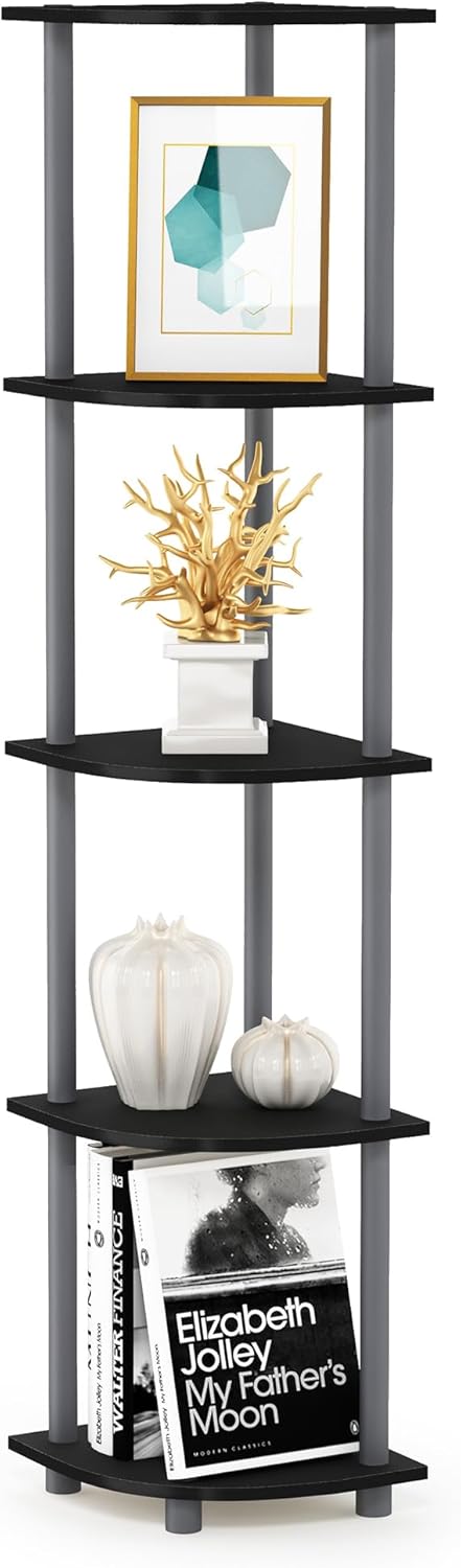 Furinno Turn-N-Tube 5 Tier Corner Display Rack Multipurpose Shelving Unit, 1-Pack, Espresso/Black