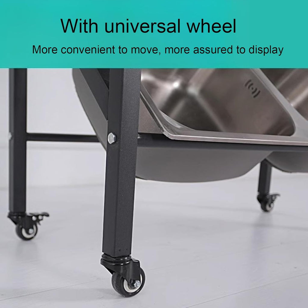 Commercial Sink Display Rack, Washing Hand Basin Sample Racks, Double Slot Sink Storage Shelve for Kitchen and Commercial Site with Wheels (90 × 38 × 180cm)