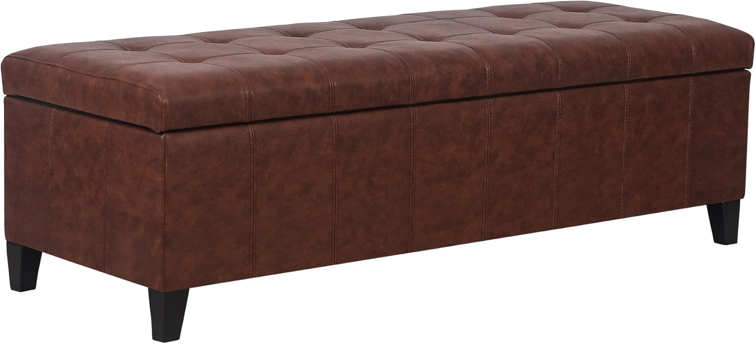 Joveco Storage Ottoman Bench, 51 Inch Leather Tufted Bench for End of Bed, Bedroom, Living Room, Dark Brown
