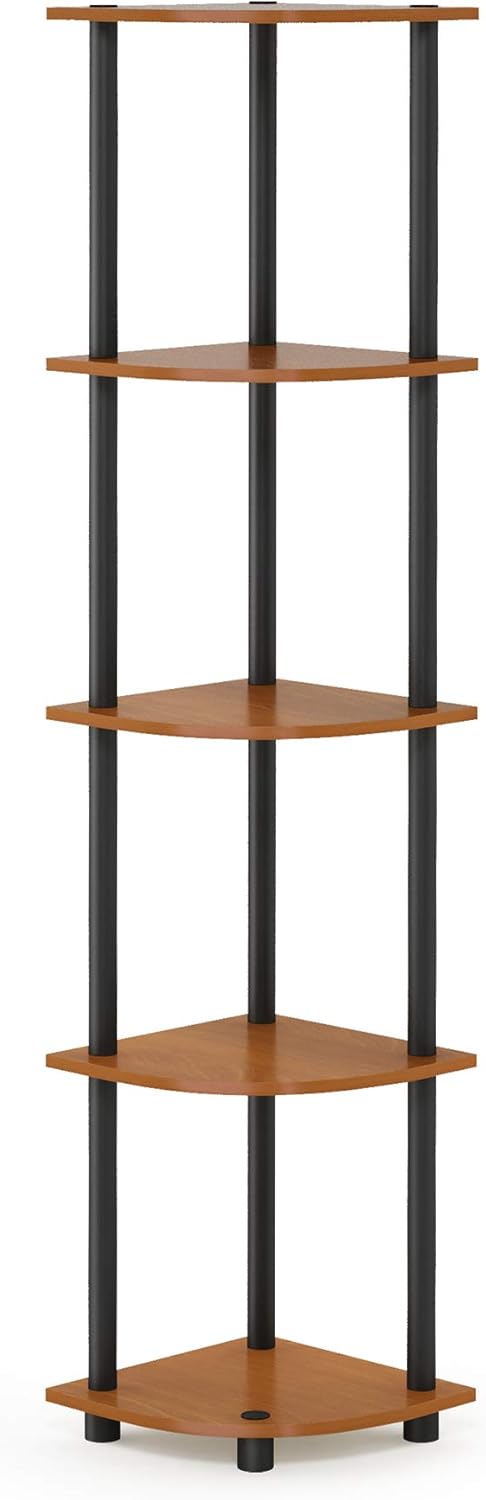 Furinno Turn-N-Tube 5 Tier Corner Display Rack Multipurpose Shelving Unit, 1-Pack, Espresso/Black