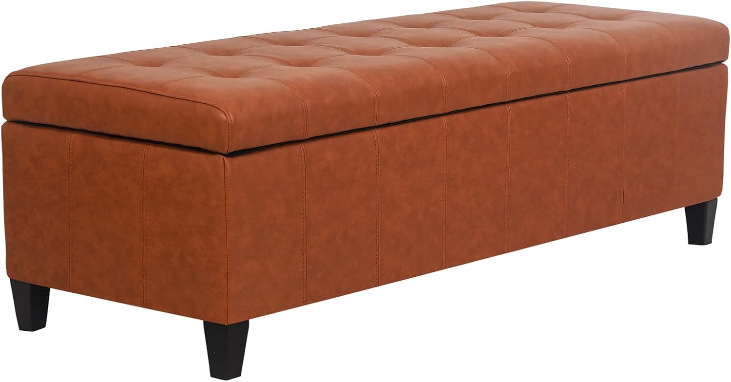Joveco Storage Ottoman Bench, 51 Inch Leather Tufted Bench for End of Bed, Bedroom, Living Room, Dark Brown